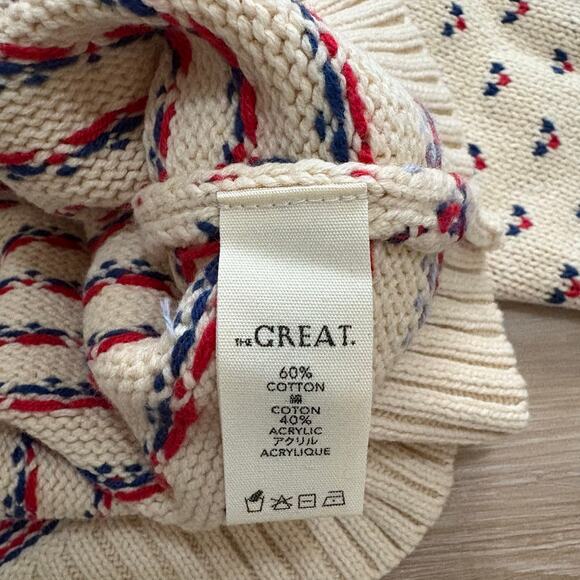 THE GREAT Mini Collar Cardigan Cream Floral Fairisle 2 - Picture 3 of 11